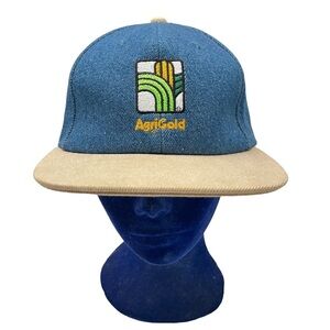 Vtg Agrigold Denim Snapback Hat K Products Farmer Corn Seeds Cap 90s Small Holes